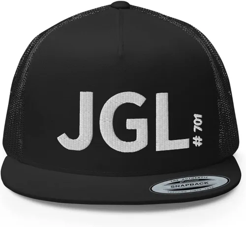 Vista 3 de RIVEMUG JGL - Gorra de camionero de corte plano, bordado blanco, El Chapo Guzman, gorra Chapito 701 de corona alta, ajustable, gorra JGL