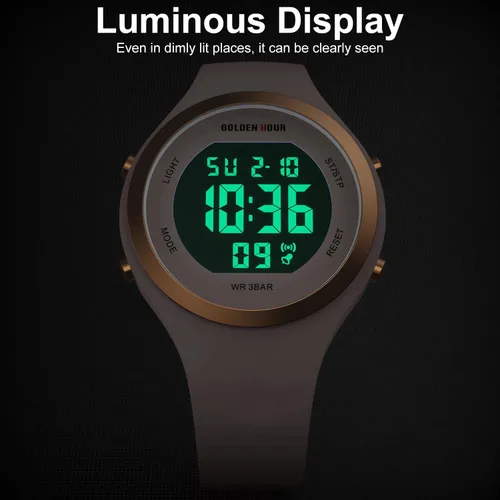 Vista 9 de GOLDEN HOUR Reloj de pulsera de silicona con cronógrafo digital impermeable para mujer