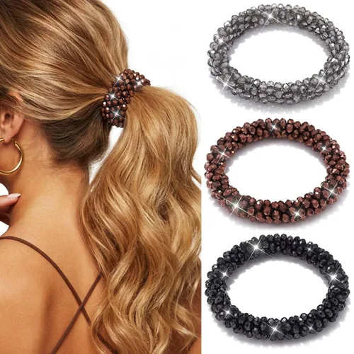Vista 12 de Fashey Lazo para el cabello con diamantes de imitación, coleteros brillantes con cuentas, accesorios para el cabello para mujeres (tipo A)