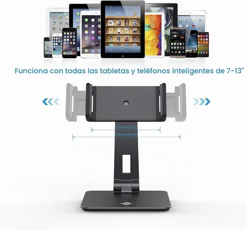 Vista 2 de KABCON Soporte para Tableta, Soporte para Tableta de Aleación de Aluminio con Tensión Ajustable para Escritorio, Base de Soportes para Tabletas Gris