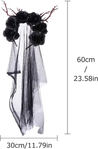 Vista 2 de Lurrose Diademas de velo de Halloween con cuernos de alce, guirnalda gótica, accesorio decorativo para tocado para fiestas, fotos, bodas, bailes
