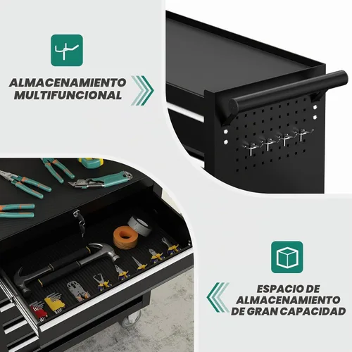 Vista 5 de Caja de herramientas con ruedas de 5 cajones, caja de herramientas rodante con ruedas, caja de herramientas con sistema de bloqueo con llave