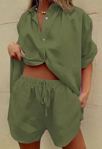 Vista 5 de Fixmatti Conjunto de 2 piezas para mujer, camiseta de manga corta y pantalones cortos de verano
