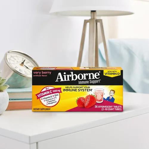 Vista 17 de Vitamina C 1000 mg (por porción), tabletas efervescentes Airborne Very Berry (36 unidades en una caja), suplemento de apoyo inmunológico sin gluten