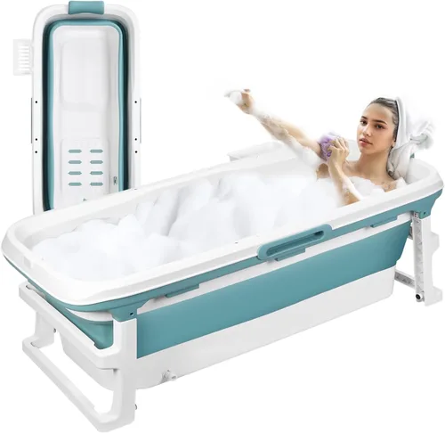 Vista 10 de Bañera plegable portátil de 51 pulgadas para adultos con cubierta térmica Rosa