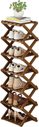 Vista 10 de YYW Zapatero de bambú para entrada, organizador vertical de almacenamiento de zapatos plegable y sin instalación, estantes para zapatos, estante
