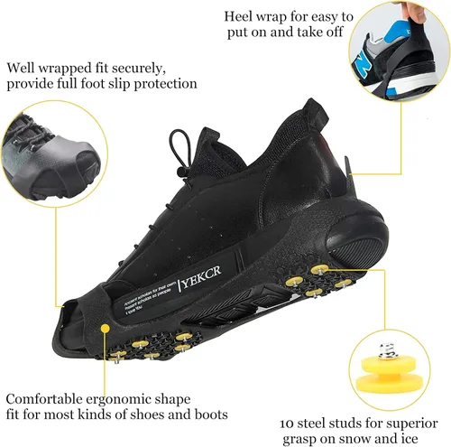 Vista 2 de Tacos de tracción para la nieve crampones para zapatos y botas antideslizantes para caminar sobre la nieve y el hielo tacos de goma antideslizantes