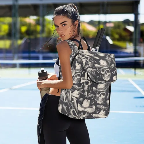 Vista 7 de Bolsa deportiva de bádminton para tenis, ligera, color blanco y negro, vaquero, bolsa deportiva de pickleball para mujeres y hombres, raquetas
