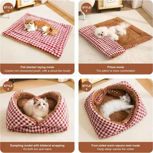 Vista 6 de Cama para gatos para interiores, autocalentable, cama para gatos, camas Rojo