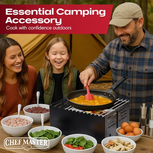 Vista 7 de Chef Master Cubierta para Estufa de Butano - Ajuste Universal para Cualquier Tamaño Estándar - Protector de Viento Plegable de Acero Negro Premium