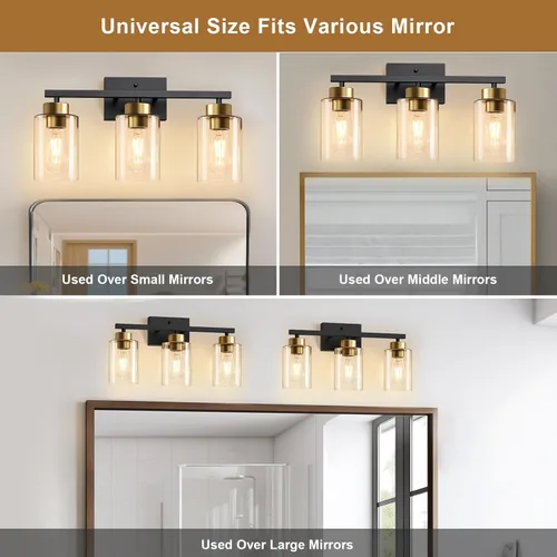 Vista 9 de IZORRO Lámparas de baño, modernas luces de tocador, accesorios de iluminación de baño sobre espejo con pantalla de vidrio transparente, aplique