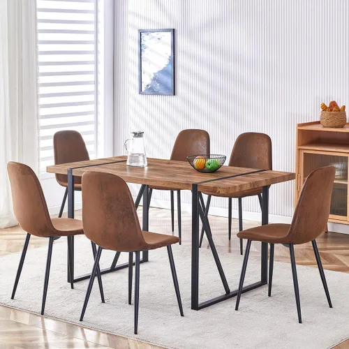 Vista 15 de Mesa de comedor de 55 pulgadas para 4-6, mesa de cocina de madera con patas de metal, mesa de comedor para 4-6 para el hogar, comedor, sala de estar