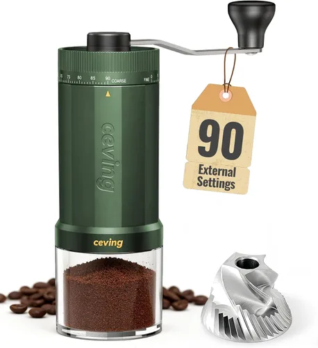 Vista 9 de Mini molinillo de café manual con 40 configuraciones ajustables, molinillo de granos de café portátil de mano con capacidad de 30g, molinillo