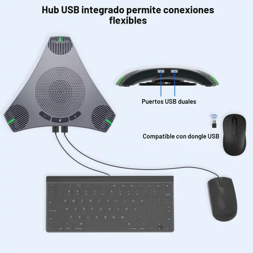 Vista 7 de Altavoz y micrófono de conferencia, micrófono de altavoz USB omnidireccional de 360° con concentrador USB, reducción de ruido/cancelación de eco