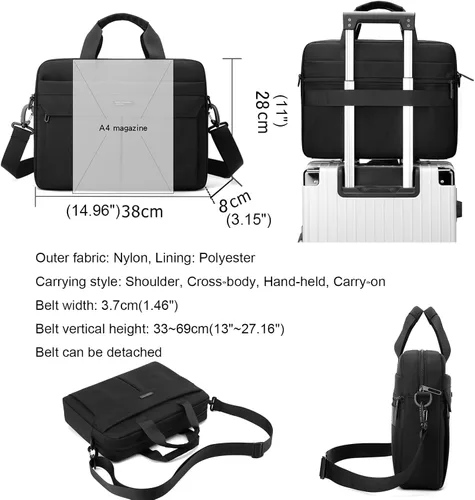 Vista 5 de natyrlpog Bolsa para laptop de 14 pulgadas para hombres y mujeres, impermeable, de nailon, ligera, compacta, bolso de mensajero para negocios