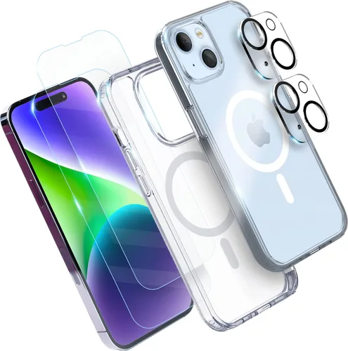 Vista 2 de Power Theory Protector de pantalla diseñado para iPhone 14 Plus, con protectores de lente y funda transparente compatible con Magsafe [dureza 9H]
