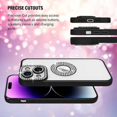 Vista 2 de Losin Funda compatible con iPhone 15 con purpurina y vista del logotipo para mujeres y niñas, bonita funda de lujo con diamantes de imitación, funda
