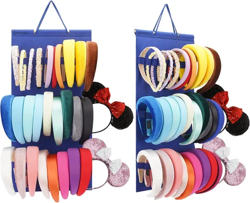 Vista 10 de Organizador colgante para diademas para niñas, organizador de diademas de fieltro, organizador de almacenamiento para diademas (sin diademas) (Negro)