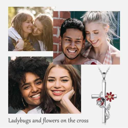 Vista 6 de CRMAD Collar de colibrímariquitalibélula para mujer, collar de cruz de plata de ley, regalos para niñas