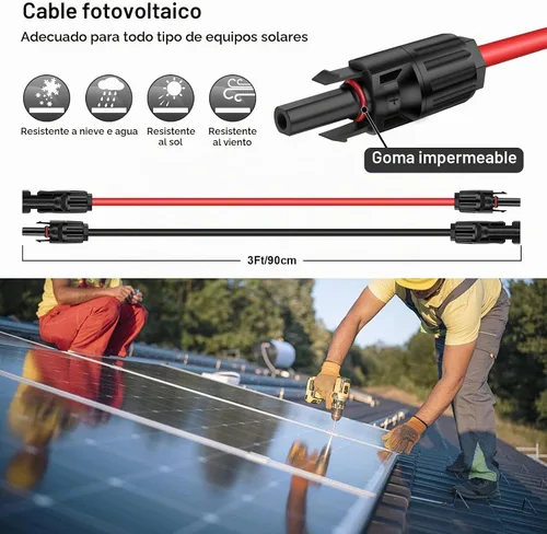 Vista 4 de iGreely - Cable de extensión solar de 10 pies y 10 AWG con conector macho y hembra de panel solar, adaptador de panel solar