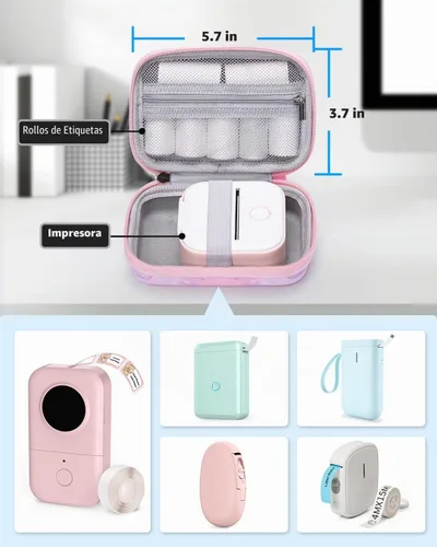 Vista 2 de Memoking T02 Estuche rígido de almacenamiento – Compatible con Phomemo D30, SUPVAN E10, NIIMBOT D11, JADENS D110 y más, con bolsillo de malla