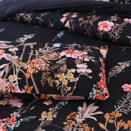 Vista 6 de MAG Juego de edredón floral de 3 piezas, tamaño individual, juego de ropa de cama de microfibra con estampado de flores negras, para todas