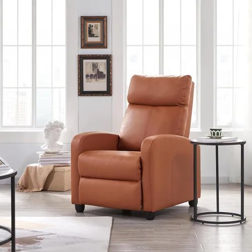 Vista 2 de Yaheetech Asiento de cine en casa, silla reclinable de piel sintética, moderna para sala de estar, sofá reclinable con bolsillo, color marrón