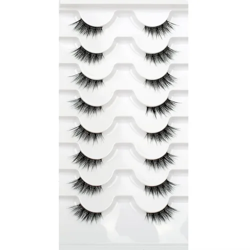 Vista 29 de Pooplunch - Pestañas postizas estilo ojo de gato, extensión de volumen 8D natural, finas, cortas, de visón sintético, tiras de pestañas postizas