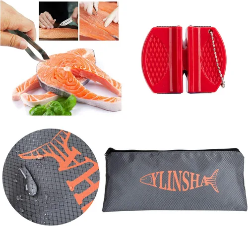 Vista 6 de Cuchillo de pesca, kit de limpieza de peces 7 piezas cuchillo de pescado, cepillo de limpieza de escamas de pescado, tijeras multifuncionales