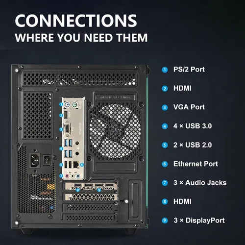 Vista 8 de PC para juegos preconstruida, RTX 3060 Ti 8GB, AMD Ryzen 7 5700X, 16 GB