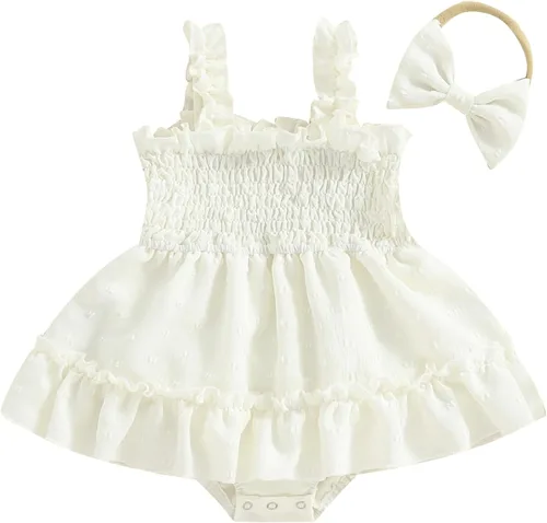 Vista 15 de Mameluco de verano para niña, sin mangas, vintage, con burbujas, vestido de mameluco lindo y diadema