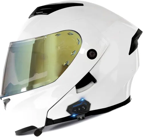 Vista 43 de Casco modular Bluetooth para motocicleta, aprobado por DOT, abatible, de cara completa, integrado, antivaho, doble visera, casco para motocicleta