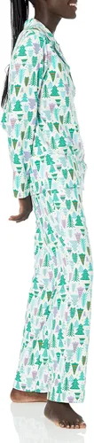Vista 4 de Tienda Essentials Conjunto de pijama de franela de manga larga con botones frontales para mujer