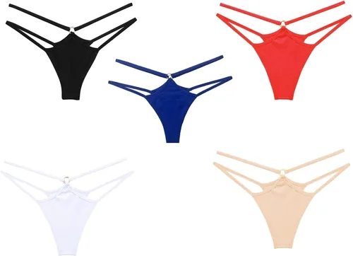 Vista 10 de Paquete de 5 bragas multicolor para mujer, de algodón, elastano, tangas Multi colorido