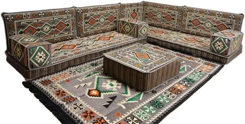 Vista 38 de arabicsofa Juego de asientos Jalsa en forma de L – Majlis árabe hecho a mano con almohadas de respaldo