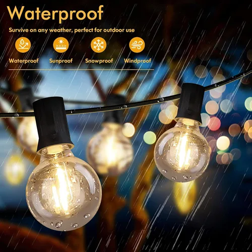 Vista 3 de Luces de Cadena LED para Exteriores de 50 Pies Impermeables, Brillantes 2700K, Luces de Cadena para Patio LED con 27 Bombillas Globo G40