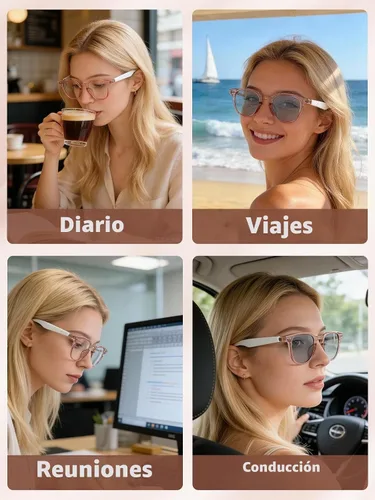 Vista 9 de Gafas Bluetooth para mujeres y hombres con Bluetooth 5.4, gafas de traducción con bloqueo de luz azul y lentes de cambio de color, asistente de voz