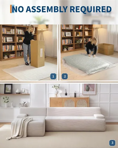 Vista 7 de Sofá deshuesado de 108 pulgadas, sofá seccional beige con diván izquierdo, combinación de diván comprimido al vacío, sofá modular en forma de L