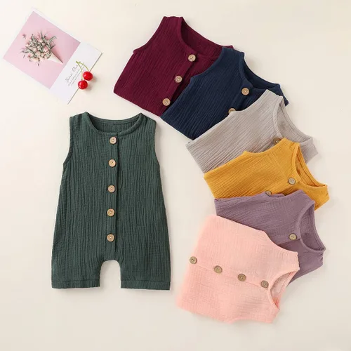 Vista 4 de Conjunto de ropa de algodón y lino para bebés recién nacidos y niñas