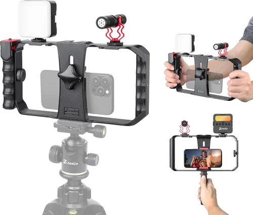 Vista 8 de Zeadio Soporte para smartphone con agarre estabilizador, soporte de trípode para video de celular, con obturador remoto inalámbrico para todos