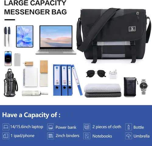 Vista 7 de OIWAS Bolsa tipo mensajero para hombre, 14 pulgadas, bolsa cruzada para computadora portátil, bolsa de hombro, bolsa de hombro para universidad