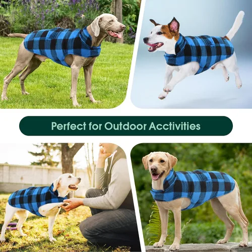 Vista 5 de Kuoser Abrigo de invierno para perro, chaqueta de forro polar resistente al viento, estilo británico, a cuadros, chaleco para clima frío
