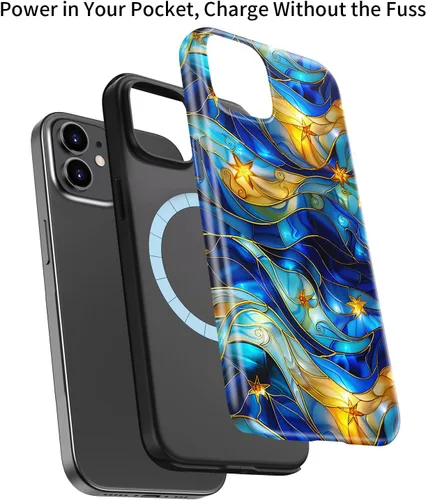 Vista 3 de LUHOURI Funda para iPhone 12 Mini, compatible con carga inalámbrica, doble capa, interior de silicona suave + carcasa exterior dura, bonito diseño
