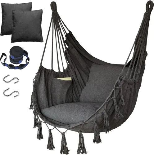 Vista 7 de Halalona Silla hamaca colgante de cuerda con 2 cojines y kits de herramientas, resistente y duradero, suave algodón tejido a mano, silla colgante