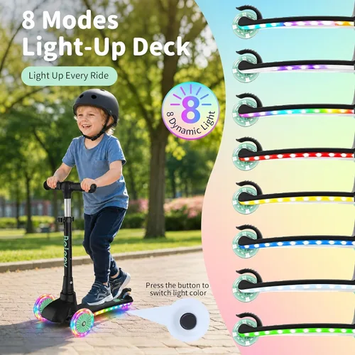 Vista 2 de BELEEV Scooter A4 para niños de 2 a 6 años, cubierta iluminada y ruedas Aqua Negro