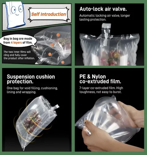 Vista 2 de Paquete de 100 unidades con bomba de mano BZQZDAI de 3.9 x 5.9 pulgadas, bolsas inflables de plástico transparente para embalaje de aire, bolsa