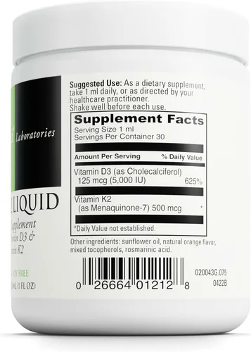 Vista 2 de DAVINCI Labs D3/K2 Liquid - Suplemento líquido de vitamina D y vitamina K para la salud ósea, apoyo cardíaco y absorción de calcio* - 1.0 fl oz