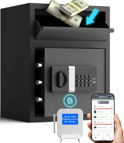 Vista 10 de FORFEND Smart Home Safe Caja de seguridad WiFi con aplicación de bloqueo/alarma Comando de voz, alarma de secuestro, detección de manipulación