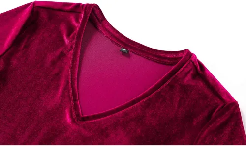 Vista 3 de VIER TWO Camiseta de terciopelo elástico para mujer, para gimnasio, correr, cuello en V