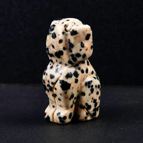 Vista 3 de YGLINE Figura de animales de cristal tallada para perro, escultura de estatua de cachorro, decoración para el hogar Jaspe dálmata